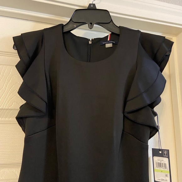 NWT Tommy Hilfiger black ruffle sleeved dress - Picture 6 of 14